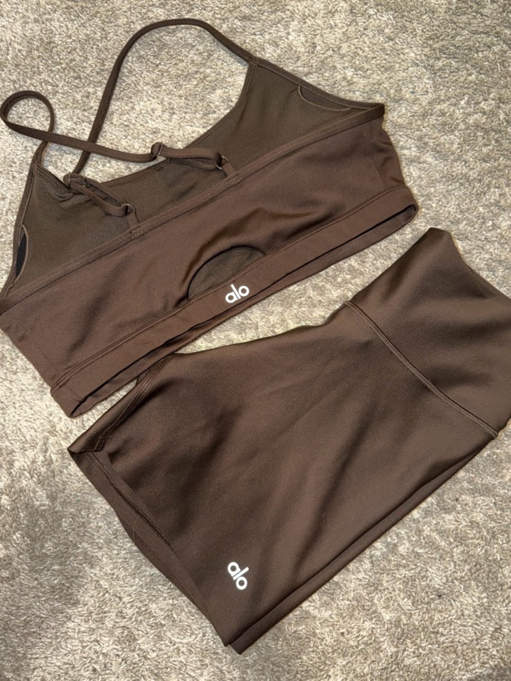 ALO Yoga Brown Athletic Bra and Skirt Set